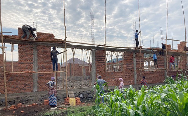 Partially constructed brick building