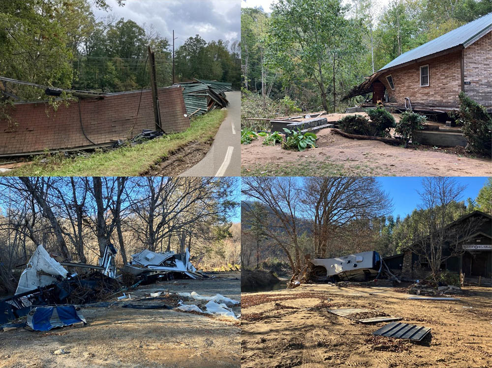 Four scenes of devastation in Yancy County, NC