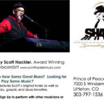 Ad for Prince of Peace open mic night showing musician singing