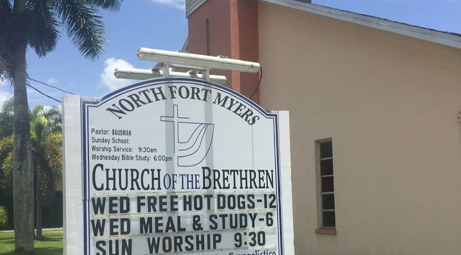 North Fort Myers Church of the Brethren sign with weekly activities