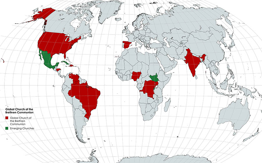 Map of the Church of the Brethren Global Communion and emerging churches