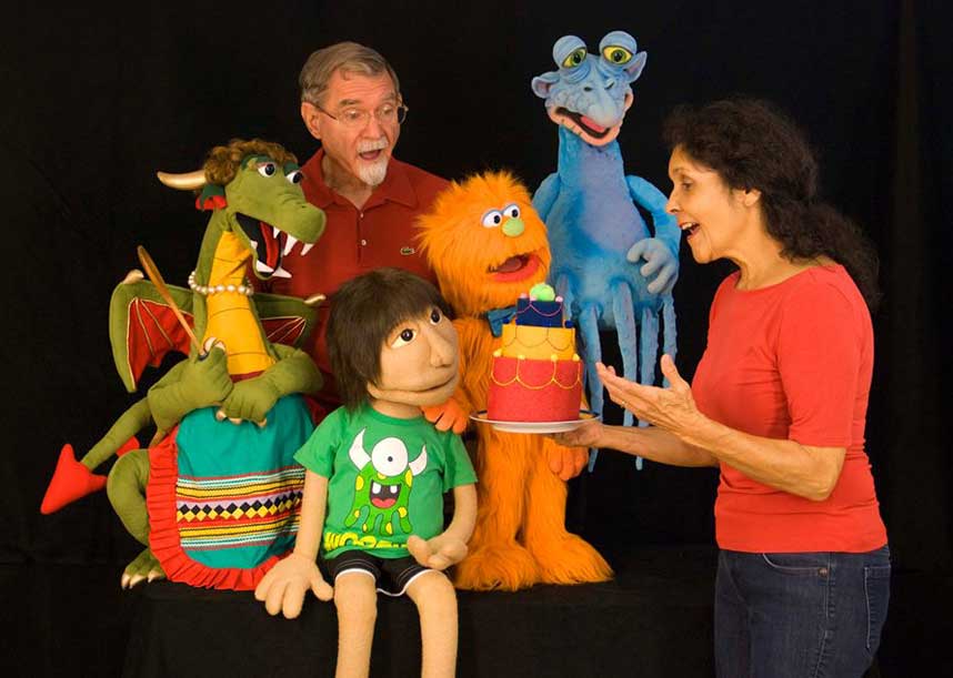 Dotti and Steve Seitz with puppets