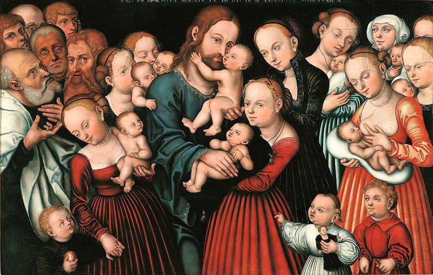 Medieval painting of Jesus with children