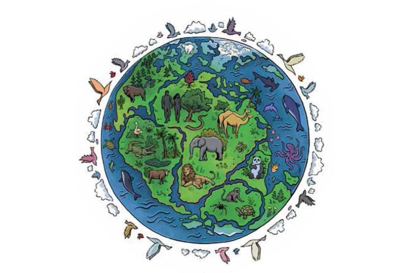 Drawing of globe with animals