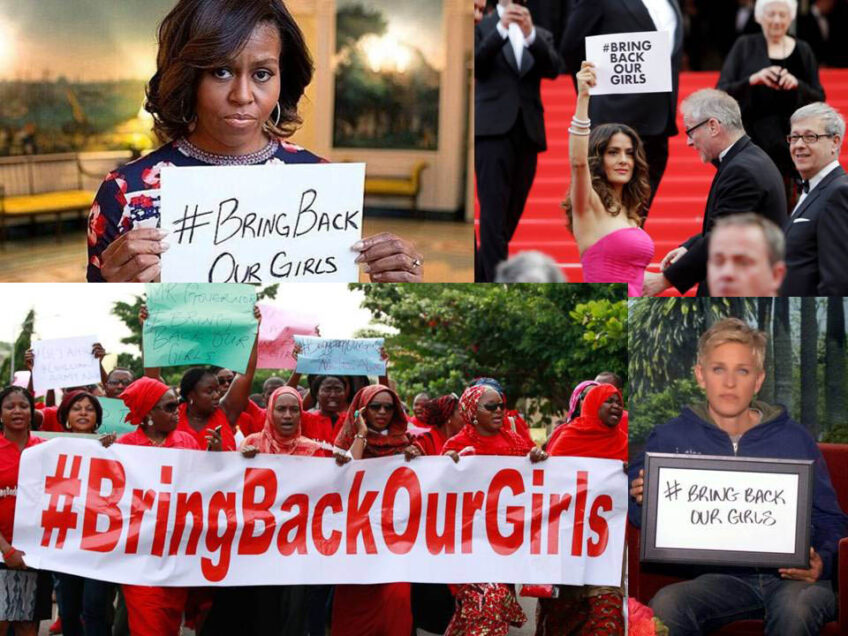 Famous people holding signs that say "#BringBackOurGirls
