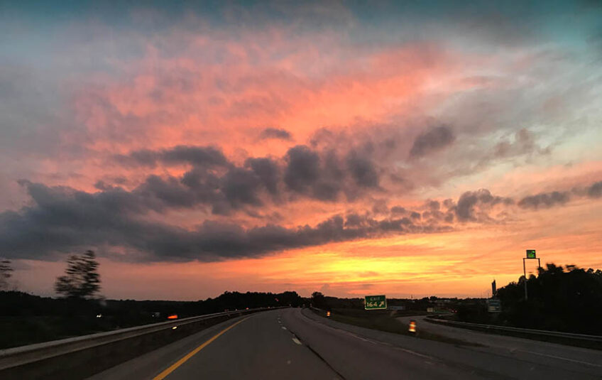 Colorful sky over a highway