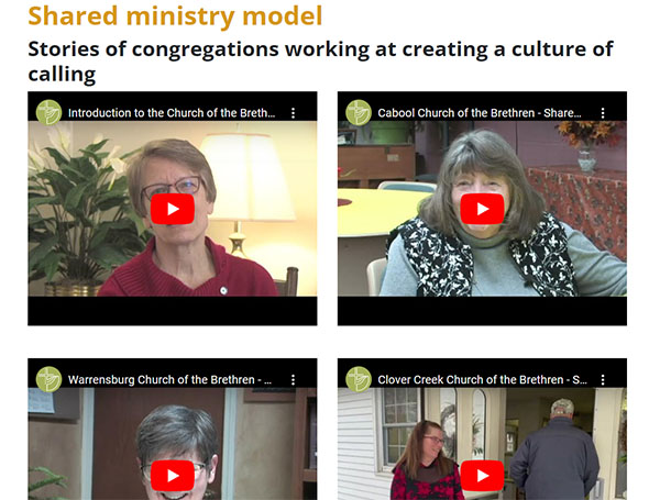 Shared ministry model web page showing several of the videos
