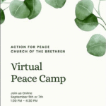 Words "Virtual Peace Camp" with leaves