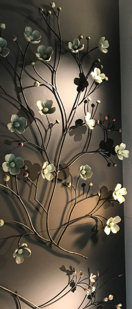 Metal flowers on a wall