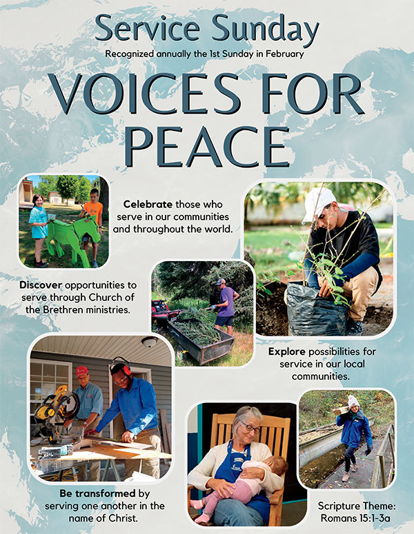 Images of volunteers with the words 'Voices of Peace'