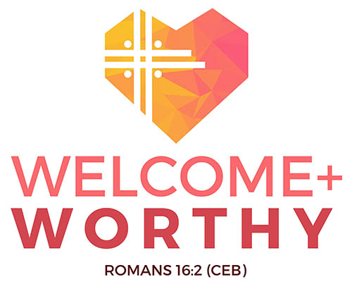 Welcome and Worthy - Romans 16:2 with image of heart