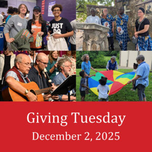 Images of people serving, singing, and preaching. Giving Tuesday. December 2, 2025