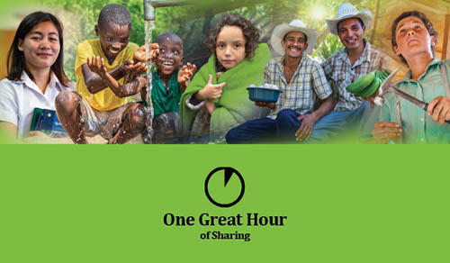 One Great Hour of Sharing logo with images of people from around the world