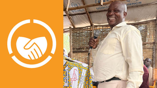 Mission offering logo next to man smiling