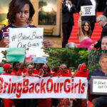Watu maarufu wakiwa wameshikilia mabango yanayosema "#BringBackOurGirls