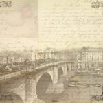 Collage including old postcard of London